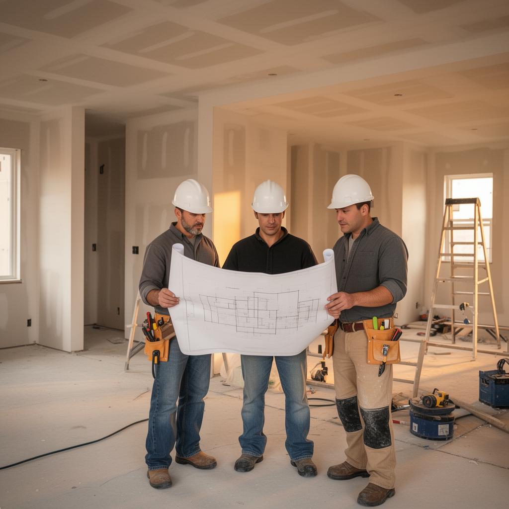 Fuqua's Remodel Authority crew reviewing blueprints on site